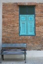 Wood window and old brick wall and chair, texture background Royalty Free Stock Photo