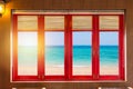 Wood windows with sun shade clipping path