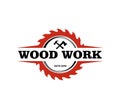 wood working lodge carpenter factory vector logo design