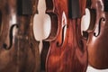 Woodworking art, musical intruments and violins made of oak wood Royalty Free Stock Photo