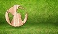 Wood world globe icon at green grass room,Ecology concept,Earth Royalty Free Stock Photo