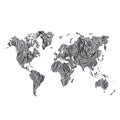 Wood World Map gray texture hand drawn black on background. vector Royalty Free Stock Photo