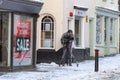 Woodbridge, Suffolk, UK February 10 2021: A commercial cameraman filming a project for TV or a client on a highstreet in the snow