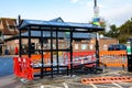 Woodbridge Suffolk UK November 28 2021: A bus stop that has been cordoned off due to being vandalized and having all the glass Royalty Free Stock Photo