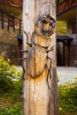 Woodcarving bug on wood background, beetle Lucanus Cervus, Stag beetle.