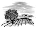 Woodcut Farm Scene Royalty Free Stock Photo