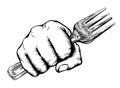 Woodcut Fist Hand Holding Fork Royalty Free Stock Photo