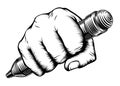 Woodcut Fist Hand Holding Pencil Royalty Free Stock Photo