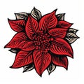 Woodcut-inspired Red Poinsettia Flower Tattoo With High Contrast Composition