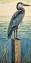 Woodcut On Plywood Blue Heron: Bay Area Figurative Art Inspired Uhd Image