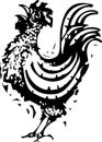 Woodcut Rooster crowing