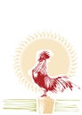 Woodcut Rooster Crowing
