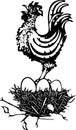 Woodcut Rooster on nest