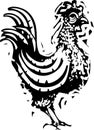 Woodcut Rooster Walking