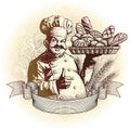 Woodcut style baker with bread Royalty Free Stock Photo