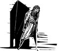 Woodcut style blind woman