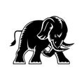 Angry Elephant Charging Attacking Side View Mascot Woodcut Black and White