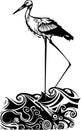 Woodcut ocean Stork