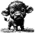 Baby African Buffalo Linocut Royalty Free Stock Photo