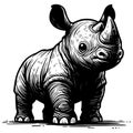 Baby Rhinoceros Linocut Royalty Free Stock Photo