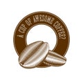 Woodcut style logo - two coffee beans and circle frame for text