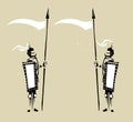 Woodcut style Medieval banner Knights