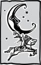 Woodcut style moon and Circus