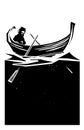 Woodcut Style rowboat