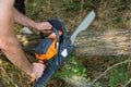 Harvesting Firewood: Lumberjack\'s Labor in the Summer Forest Royalty Free Stock Photo