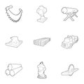 Woodcutter icons set, outline style Royalty Free Stock Photo