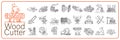 Woodcutter line icon set. Logging, sawmill line icon in circles, logging truck, tree harvester, timber, lumberjack, wood