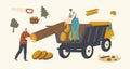 Woodcutter Male Characters Loading Wooden Logs in Truck. Deforestation, Forest Trees Cutting and Transportation, Logging