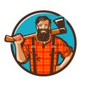 Woodcutter vector logo. lumberjack, carpenter icon