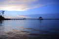 Wooded bridge in the port with beautiful blue sky