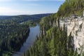 Wooded river valley with rocks