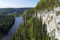 Wooded river valley with rocks