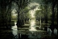 Wooded swamps of a scary forest Royalty Free Stock Photo