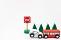 Wooded toy car are crashed. Accident road traffic with wooden to