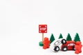 Wooded toy car are crashed. Accident road traffic with wooden to