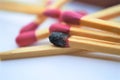 Wooden matches on white blackground sulfur object fire