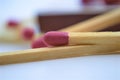 Wooden matches on white blackground sulfur object fire