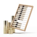 Wooden abacus with coins