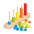 Wooden abacus with colored balls, isometric vector illustration