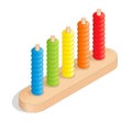 Wooden abacus with colored balls, isometric vector illustration