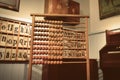 Wood abacus and alphabetic letters in old classroom