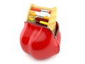 Wooden abacus inside red purse