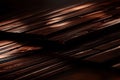 Wooden abstraction. Wooden background. Dark wooden planks. Selective focus. AI generated