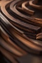 Wooden abstraction. Wooden abstract background. Dark wooden composition. Abstract curvature. Selective focus. AI generated Royalty Free Stock Photo