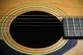 Wooden acoustic guitar bar. detail of classic guitar Royalty Free Stock Photo