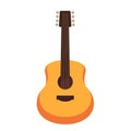 Wooden acoustic guitar isolated flat cartoon illustration